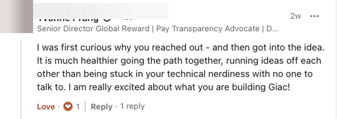 LinkedIn comment from a Senior Director of Global Reward about building together